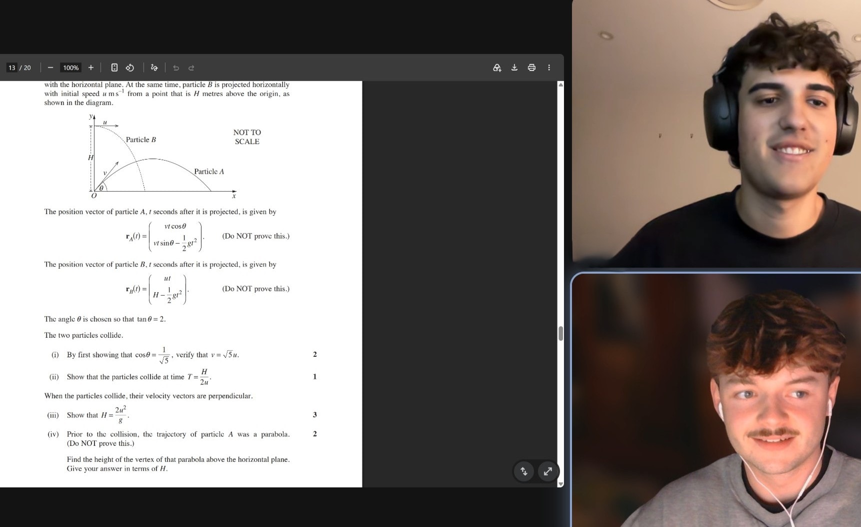 Louie teaching a student over video, an Extension 1 paper shared on screen